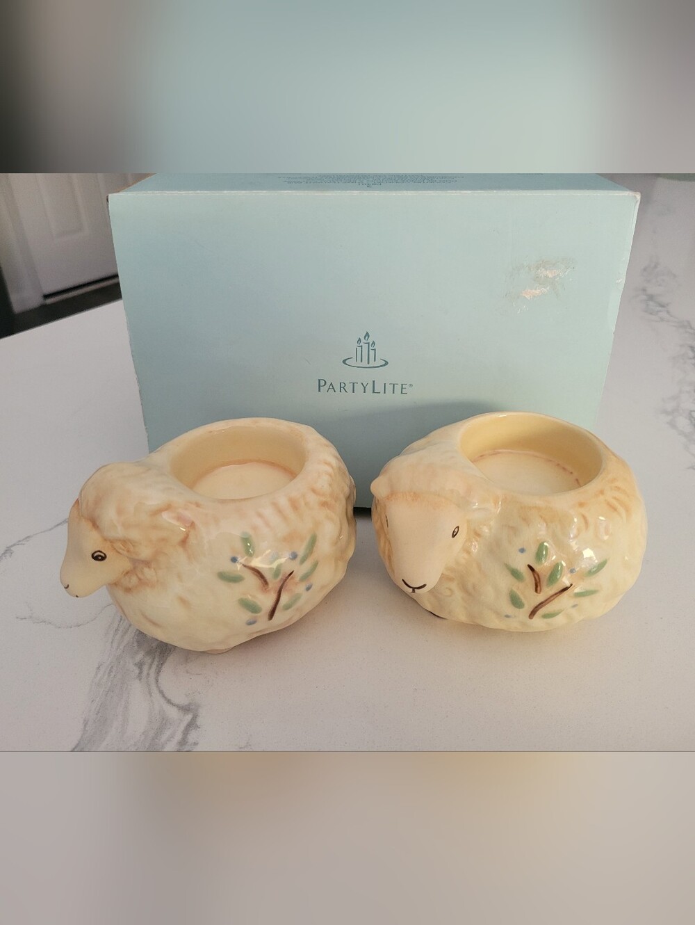 PartyLite Country Comfort Cream Ceramic Sheep Cottagecore Tealight Holders
